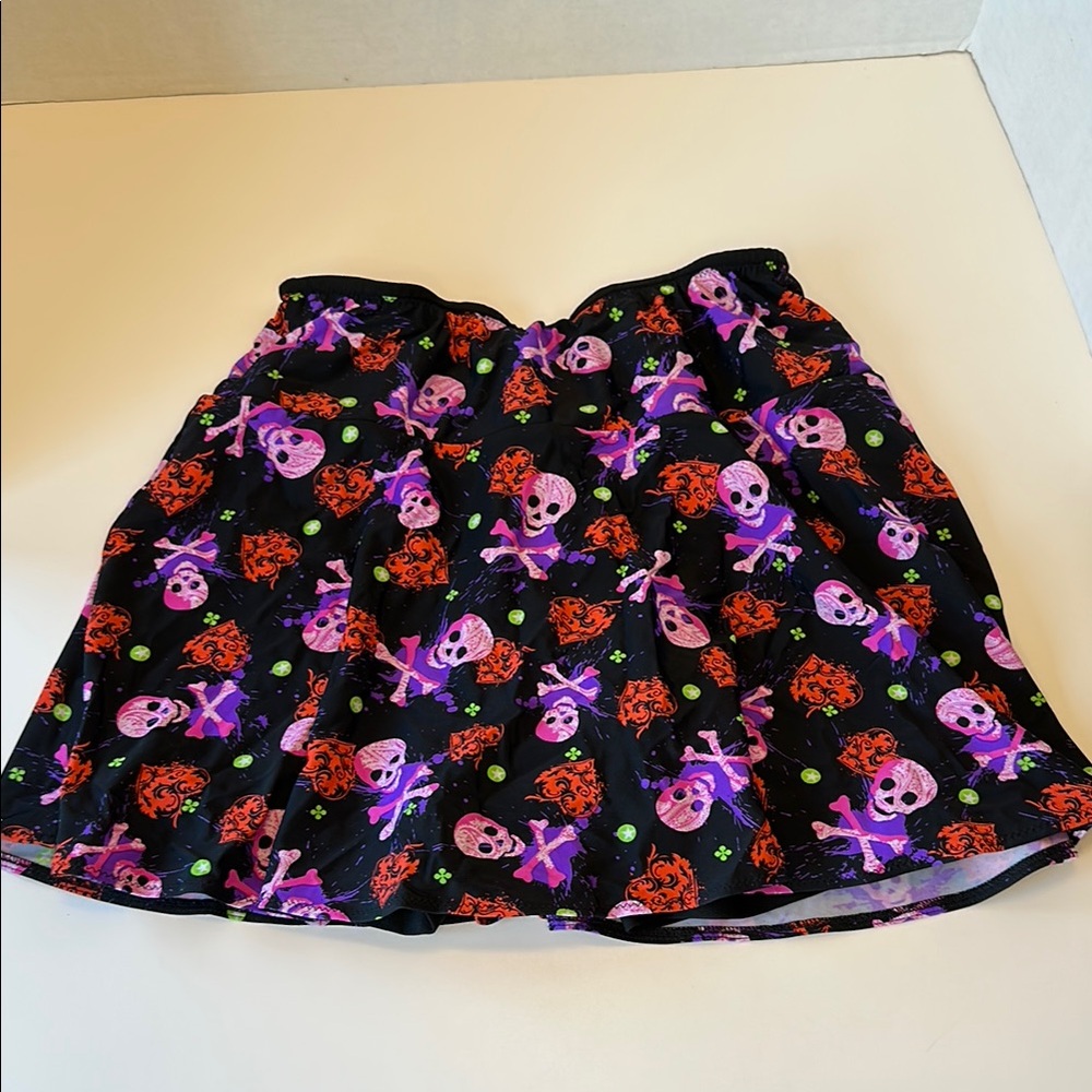 Black and Purple Skull Print Women's Skort Sparkle Skirt medium